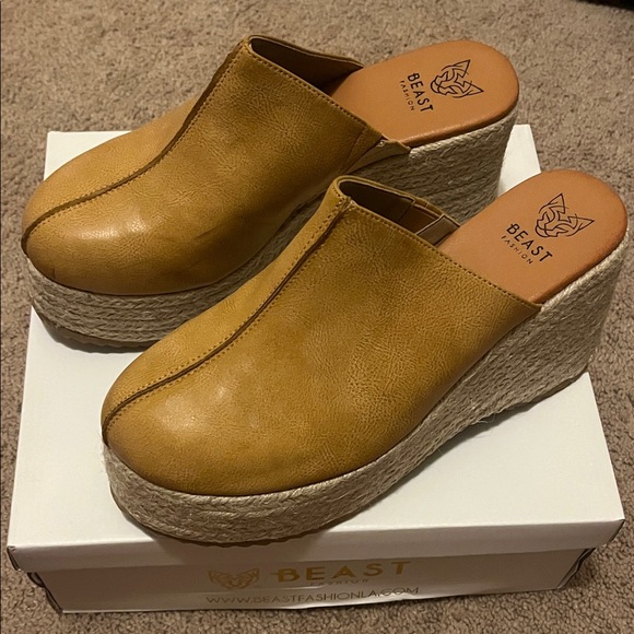 BEAST FASHION Yellow Wedge Mules - Picture 1 of 4